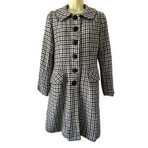 Vintage Houndstooth Check Coat Fully Lined Collar Dress Knee Length Handmade